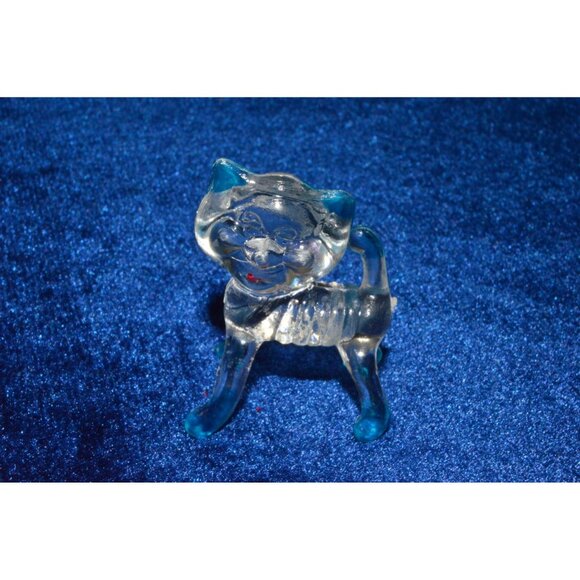 Vintage Plastic Cat Figure Miniature Lucite Clear Blue Acrylic Trinket Hong Kong - Picture 2 of 10